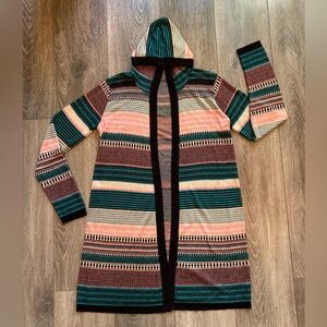 Striped Hooded Cardigan - Multicolor